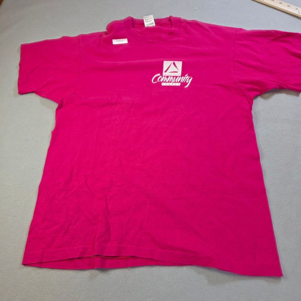 Vintage Fruit of the Loom Pink Smokey Point Community Church T-Shirt Distressed